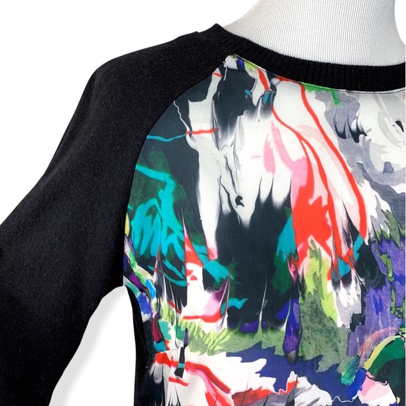Topshop Mixed Media Black & Multicolor Abstract Print Angora Blend Sweater Top - Picture 3 of 10